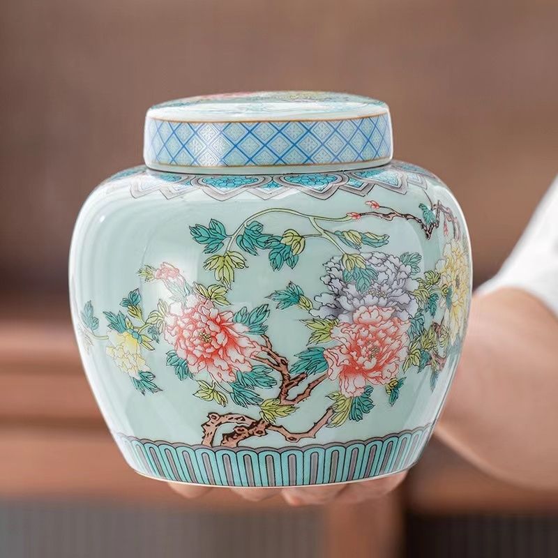 中式国潮牡丹陶瓷茶叶密封罐家用防潮储茶适用
