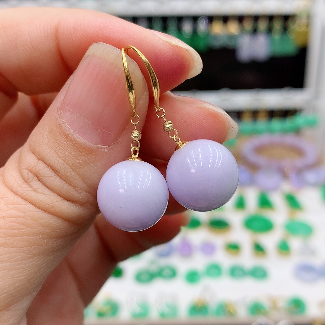 翡翠耳饰18K金镶嵌的