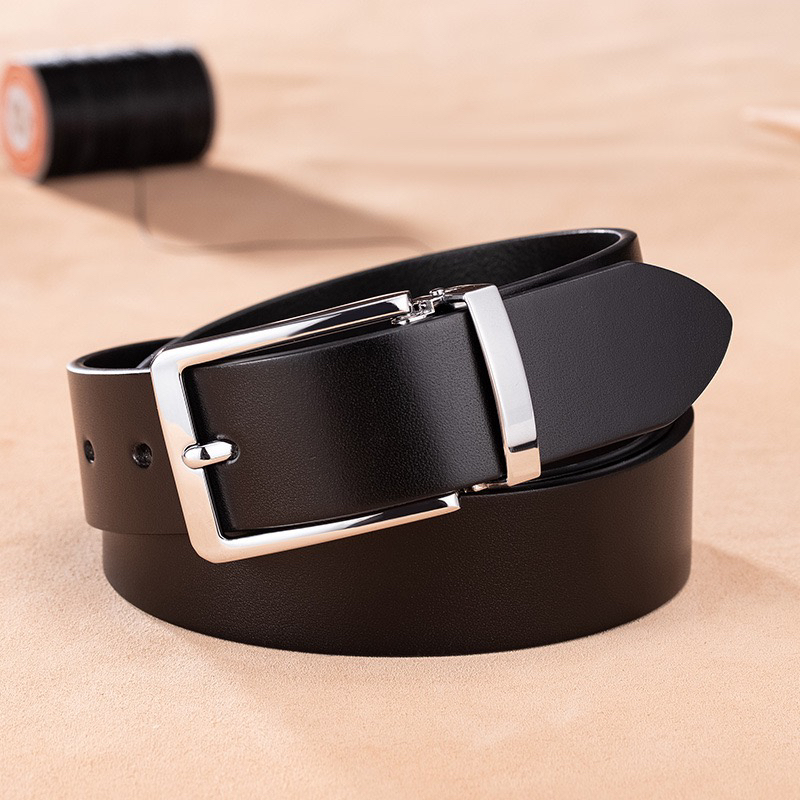 欧洲站新款商务男士腰带真皮合金夹针扣纯牛皮皮带