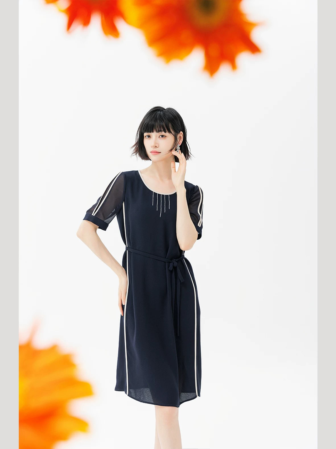 [H952黑色连衣裙]女士时尚气约潮拼接裙子春秋色牛ssss