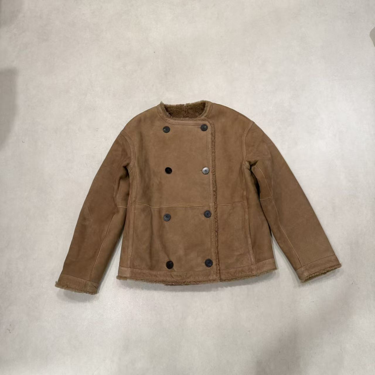 圆领双排扣百搭皮毛一体款两面穿外套女