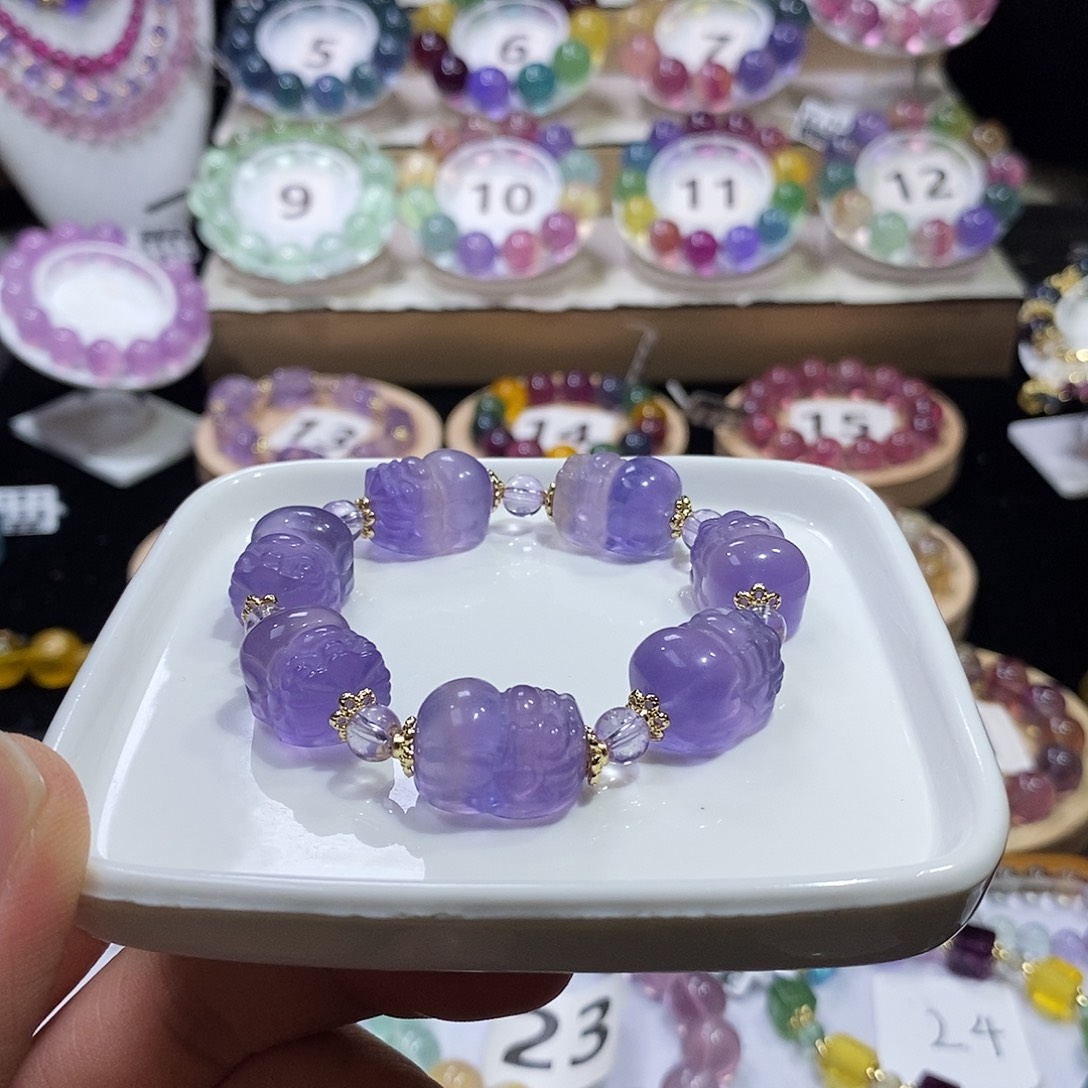 手链未镶嵌萤石紫色大貔貅14mm