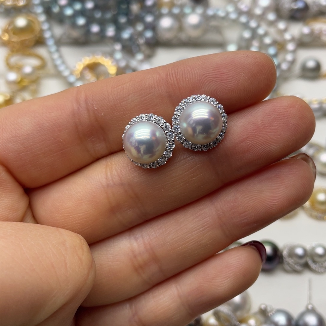 海水珍珠耳饰银S925镶嵌