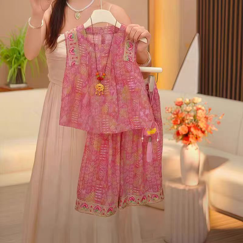 新中式女童夏季套装波西米亚度假风两件套小女孩夏天超好看衣服潮