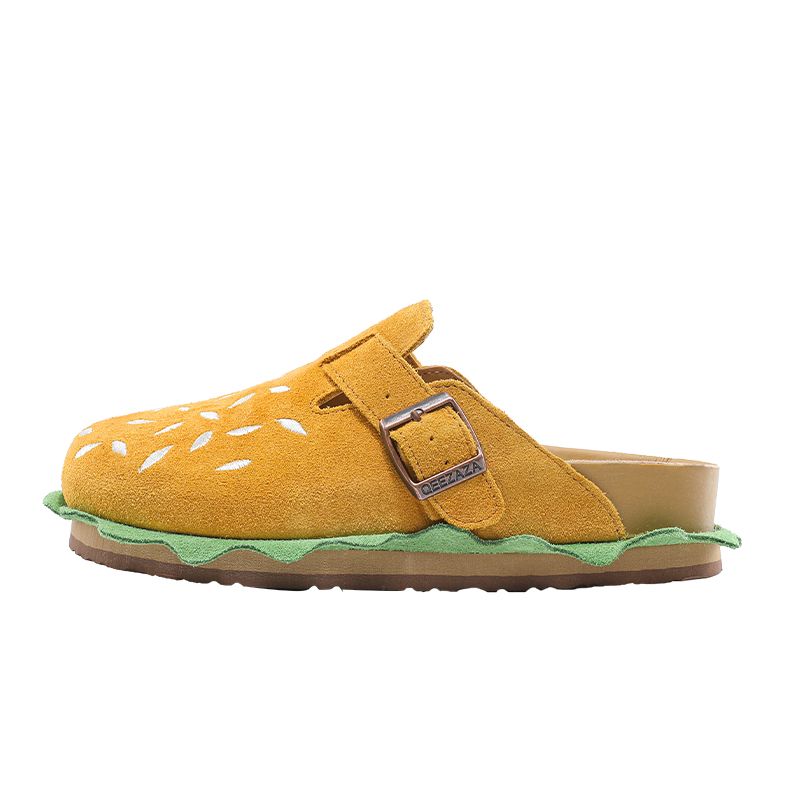 真皮汉堡勃肯鞋2025春夏新款情侣时尚休闲厚底外穿懒人包头半拖鞋