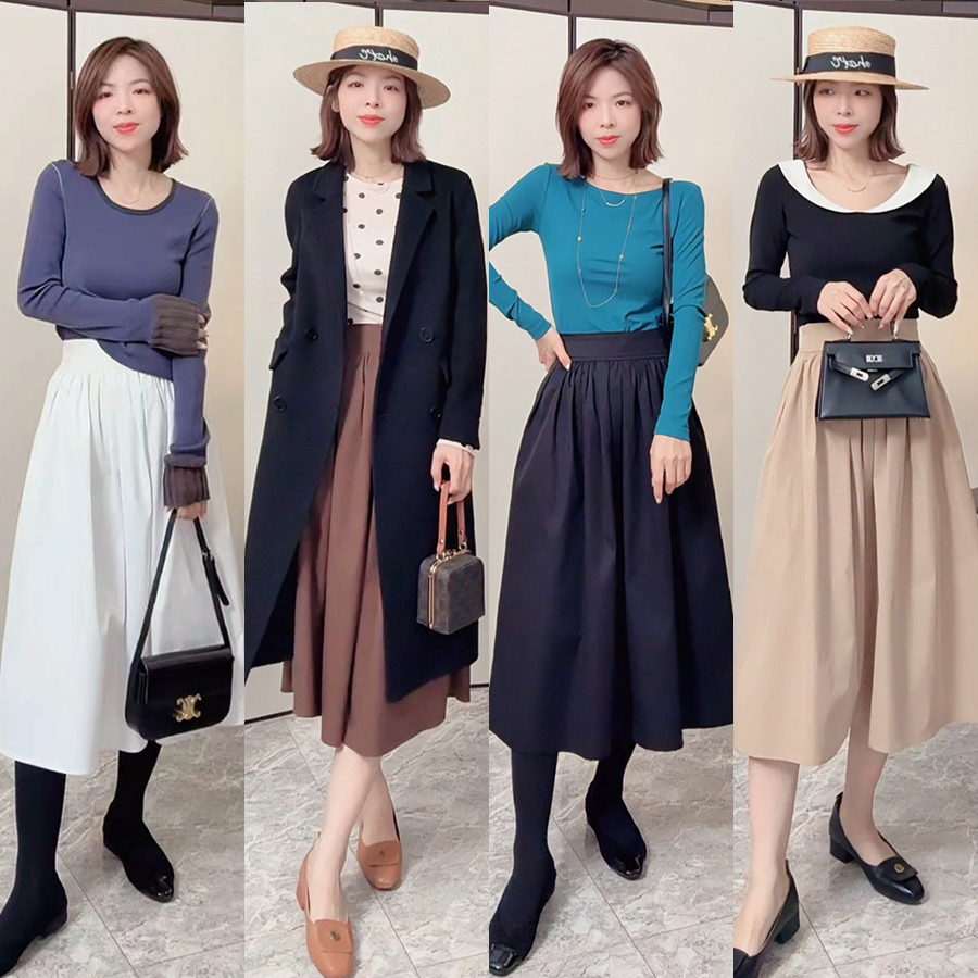 【白茉莉】高腰裙显瘦半身裙小个子定制复古长裙大摆裙A字女220404