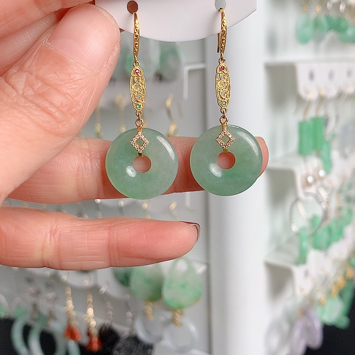 翡翠耳饰18K金镶嵌翡翠