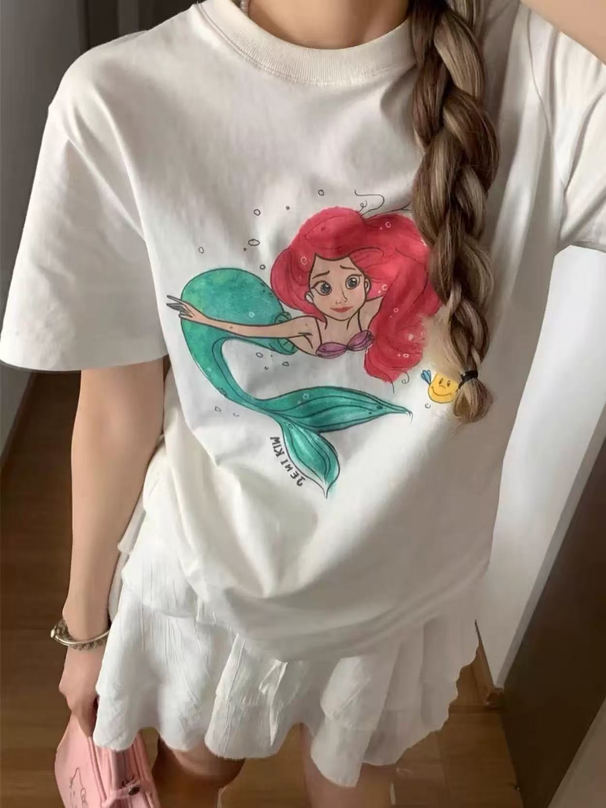 韩国东大门正品代购 美人鱼卡通图案圆领短袖t恤 （no退no换）