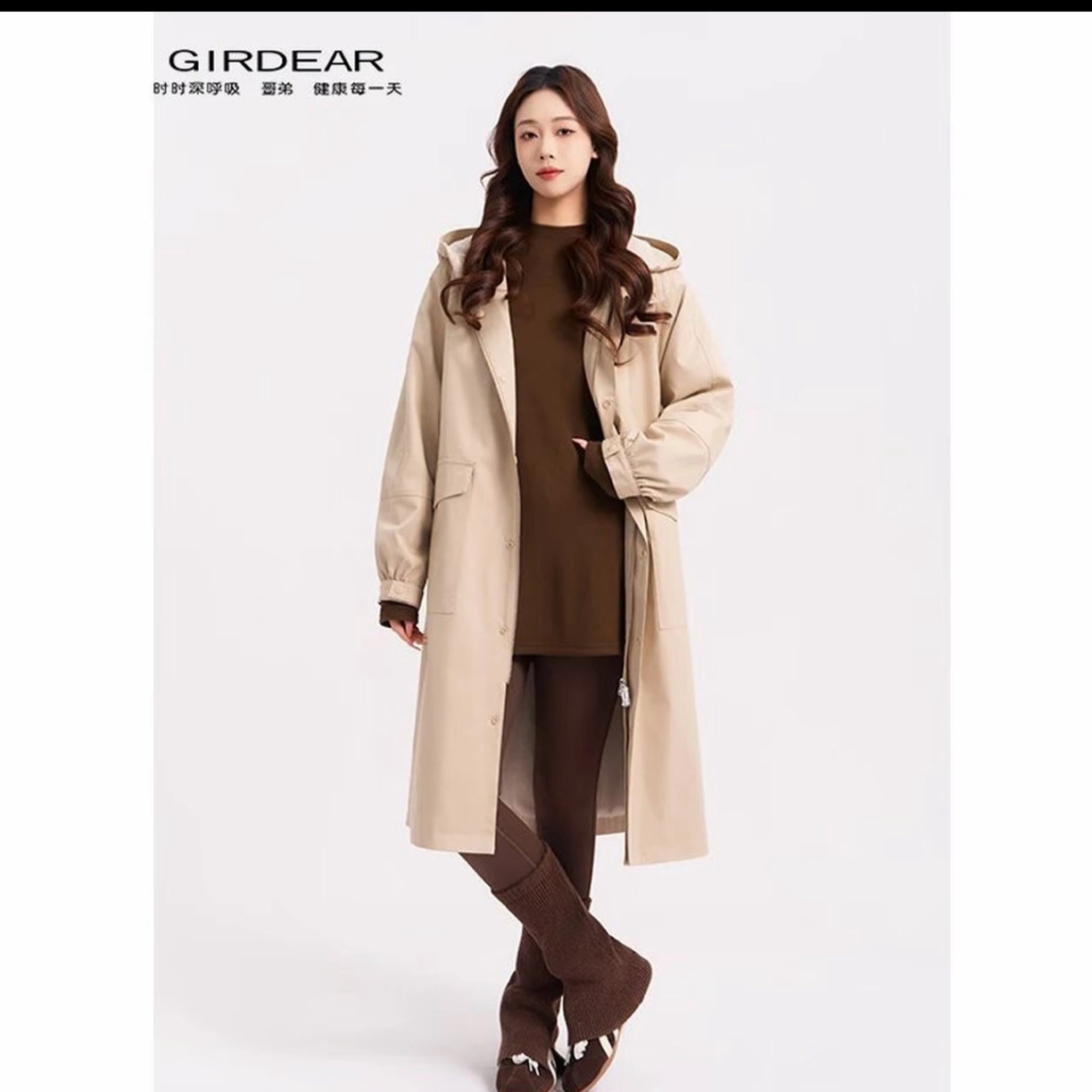 GIRDEAR/哥弟秋冬新款保暖百搭时尚韩版连帽加厚长款棉服女140057