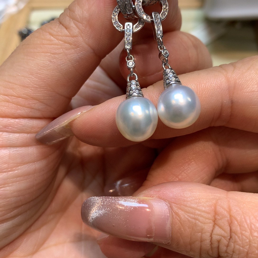 海水珍珠耳饰银S925镶嵌