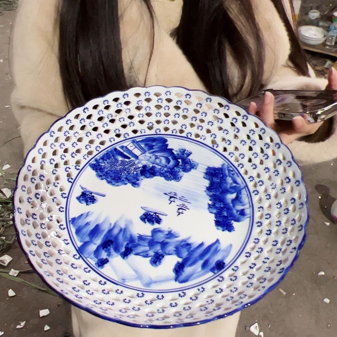 摆件陶景德镇陶瓷青花大果盘