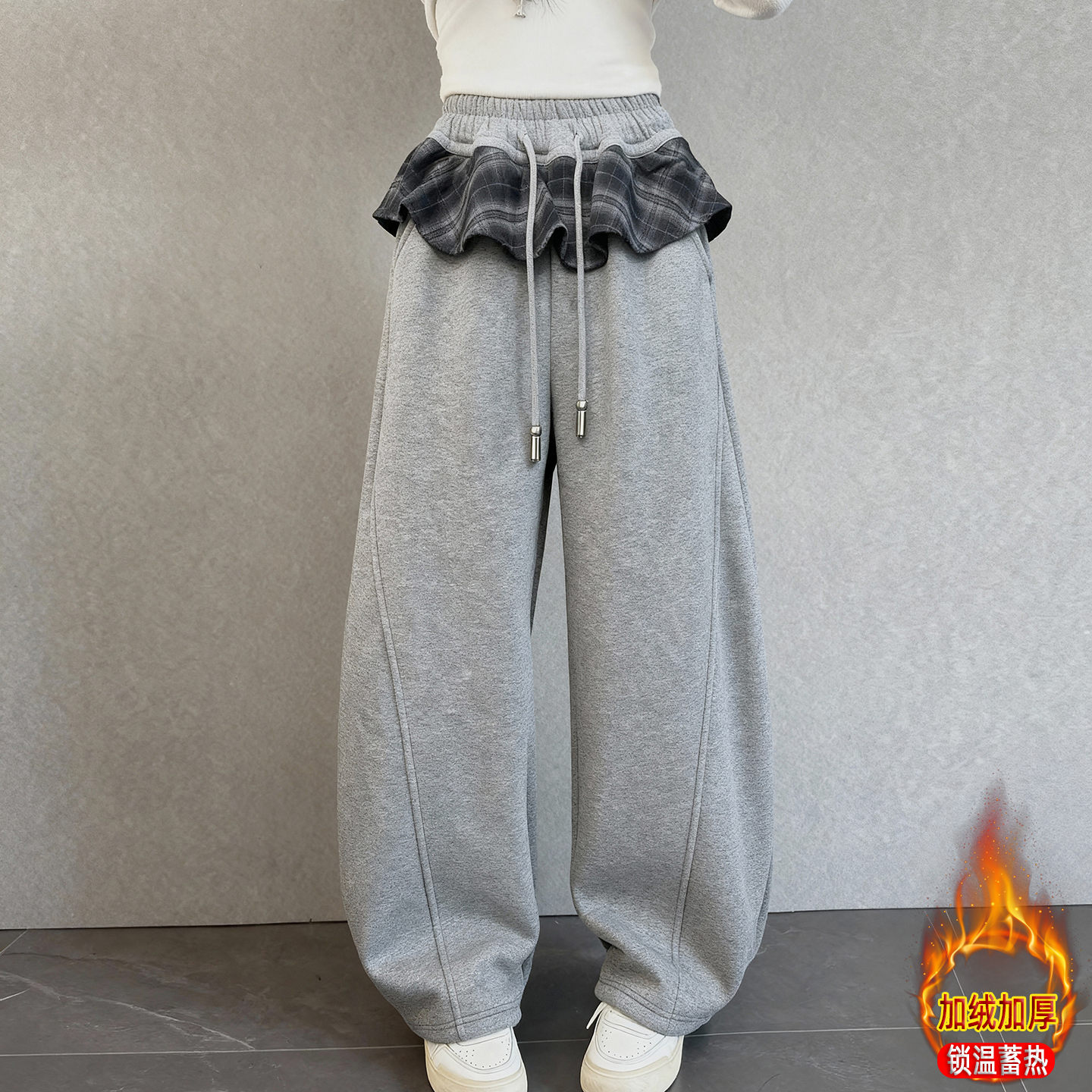 女童加绒裤子秋冬2025新款儿童一体绒洋气运动裤中大童休闲弯刀裤