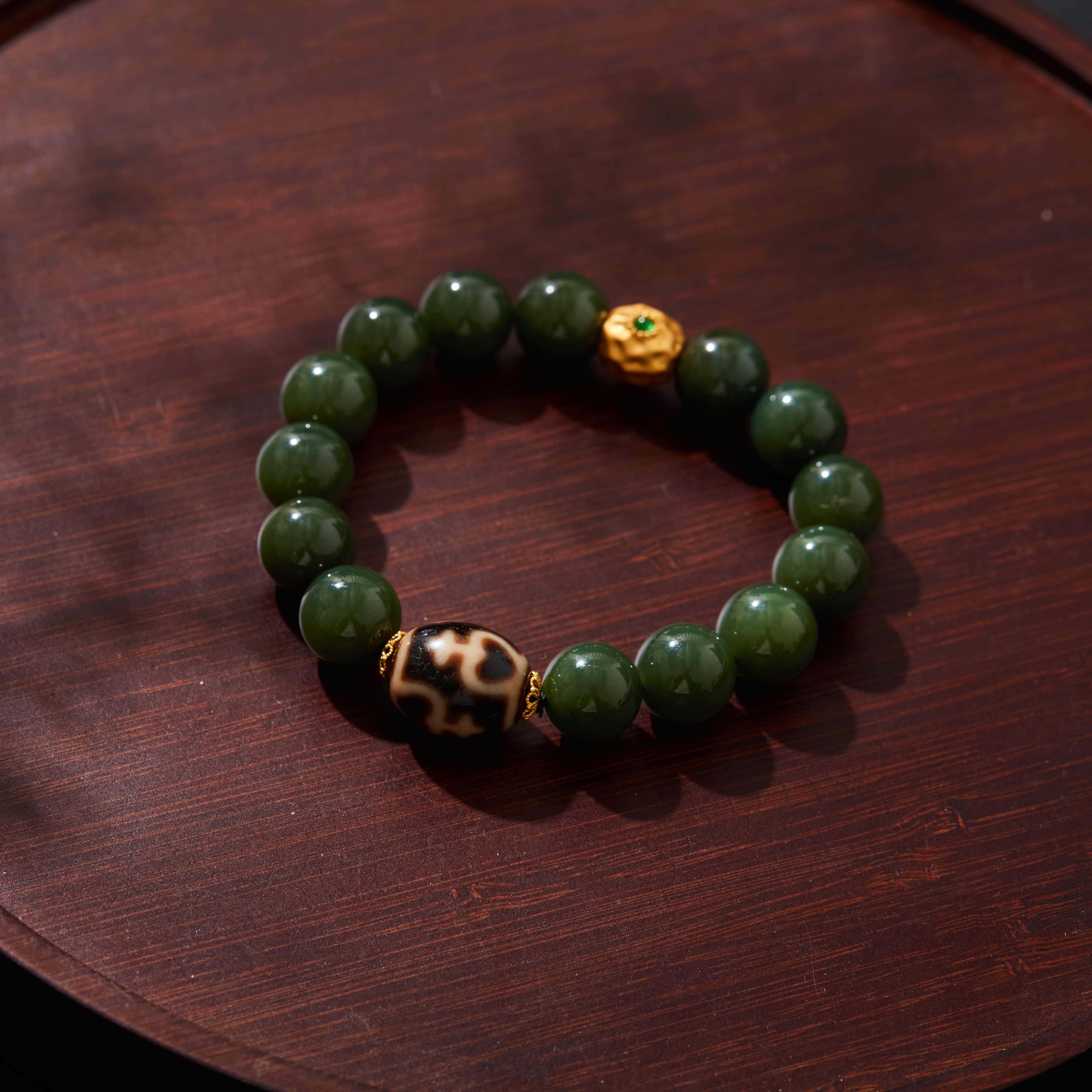 子乔珠玉集 · 抹茶丨18K宝瓶基底沙枣青色圆珠单圈手串多样性发一