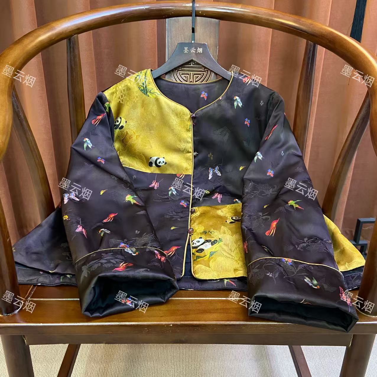 【寻涧】新中式加棉叠袖琉璃扣圆领提花气质复古宽松国风上衣女外套