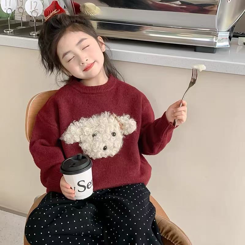 爆款男女童秋冬季毛衣针织衫加厚中小童韩版洋气套头可爱小狗百搭