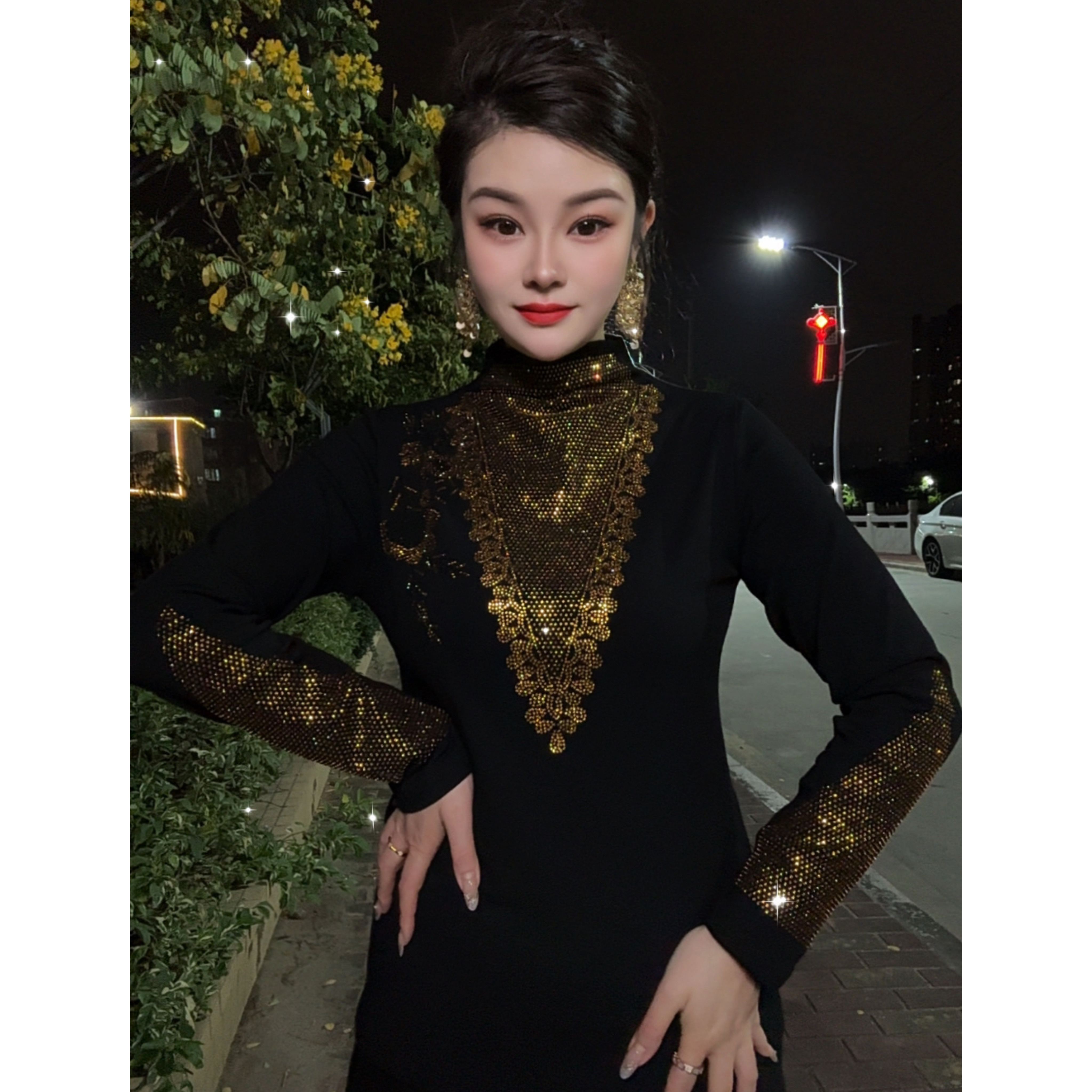 【Y爆款822#加绒】打底衫女内搭秋冬时尚烫钻上衣修身显瘦