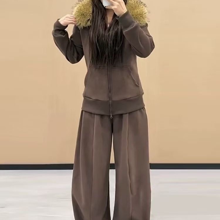 休闲运动套装秋冬洋气显瘦春秋秋季加绒时尚百搭气质