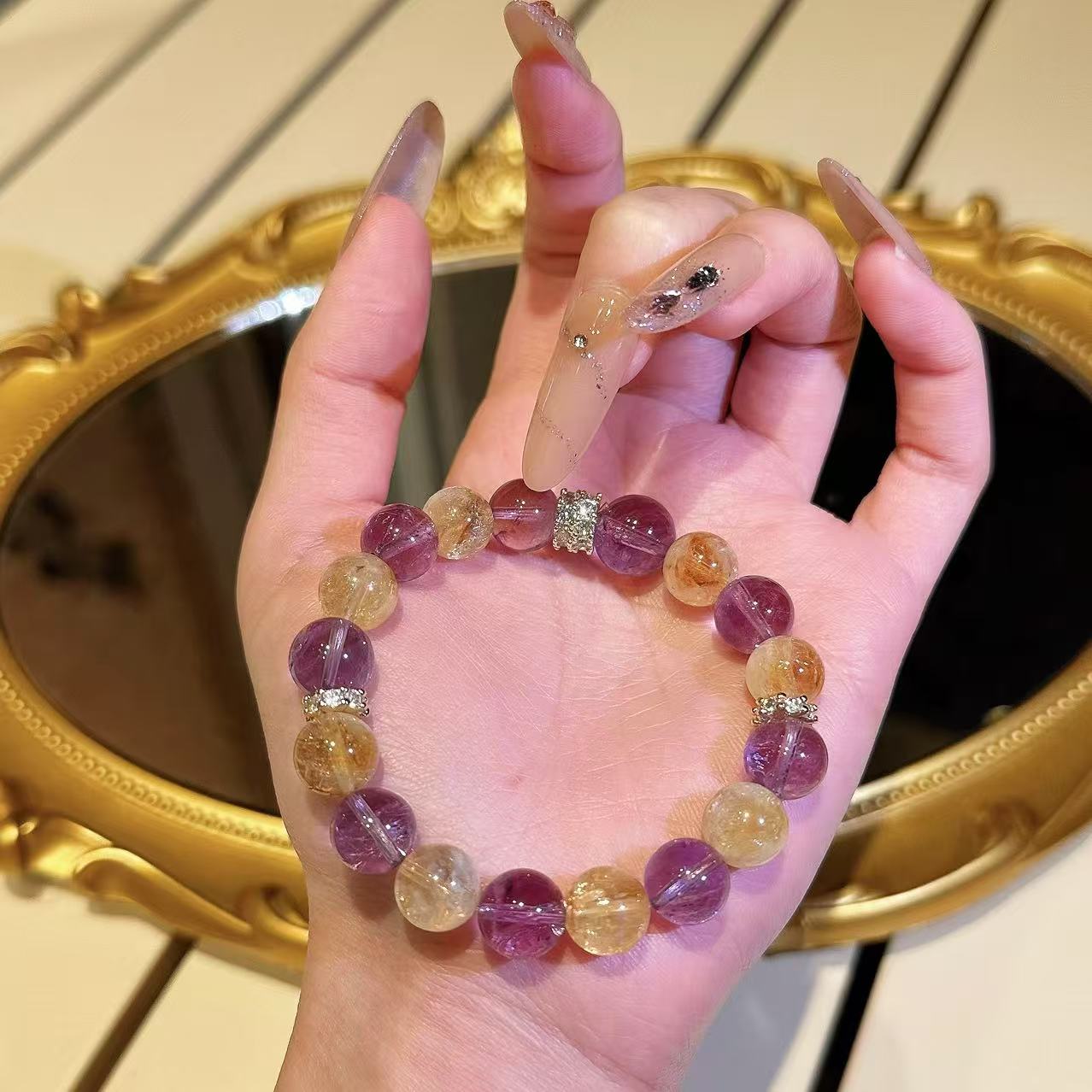 【紫+黄】黄塔晶紫水晶原创设计水晶手串10MM