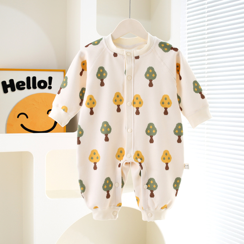 针织对开加绒婴幼儿连身衣宝宝爬服哈衣春秋季通用