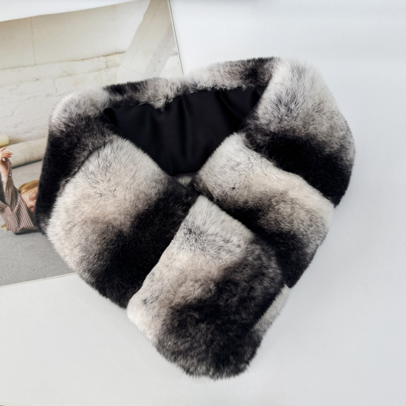 龙猫色新款獭兔毛围巾女冬季保暖围脖皮草百搭休闲真毛整皮围巾