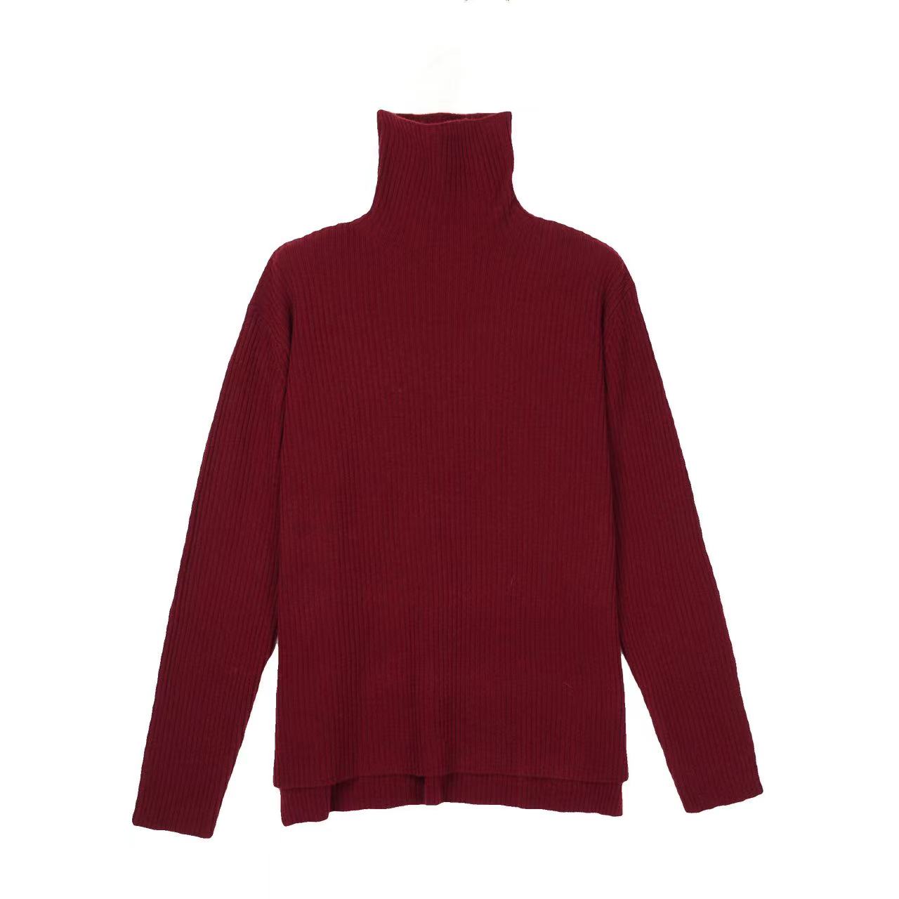 24秋冬款前短后长简约高领百搭长袖针织套头衫-