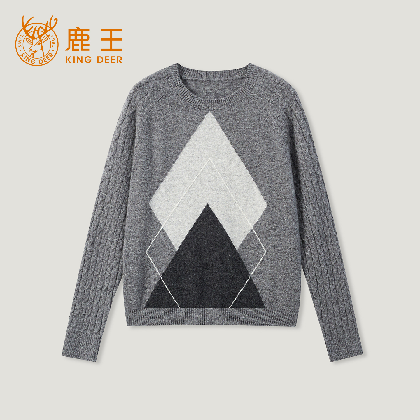 King Deer/鹿王秋冬新款百搭时尚休闲女式圆领羊绒衫L805514