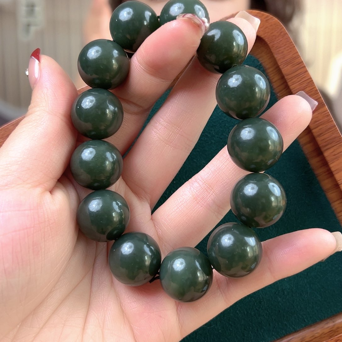 和田玉手串未镶嵌且末蓝手串18