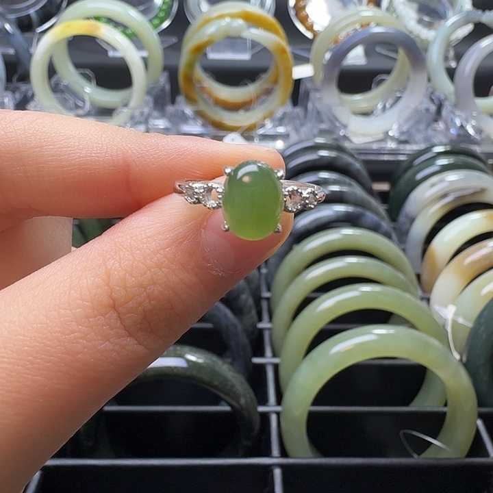 和田玉银S925镶嵌戒指