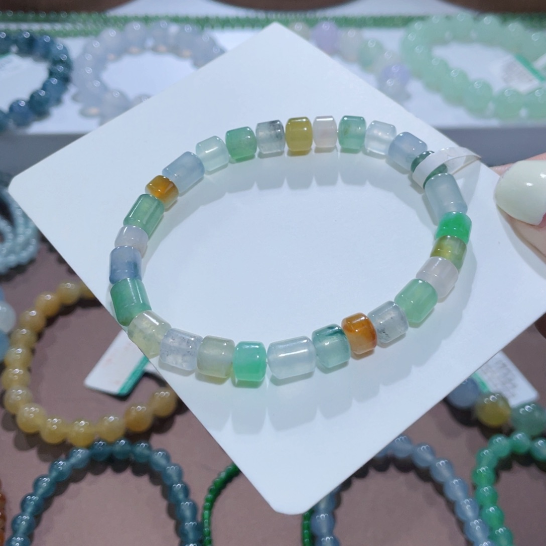 未镶嵌手链翡翠多彩桶珠