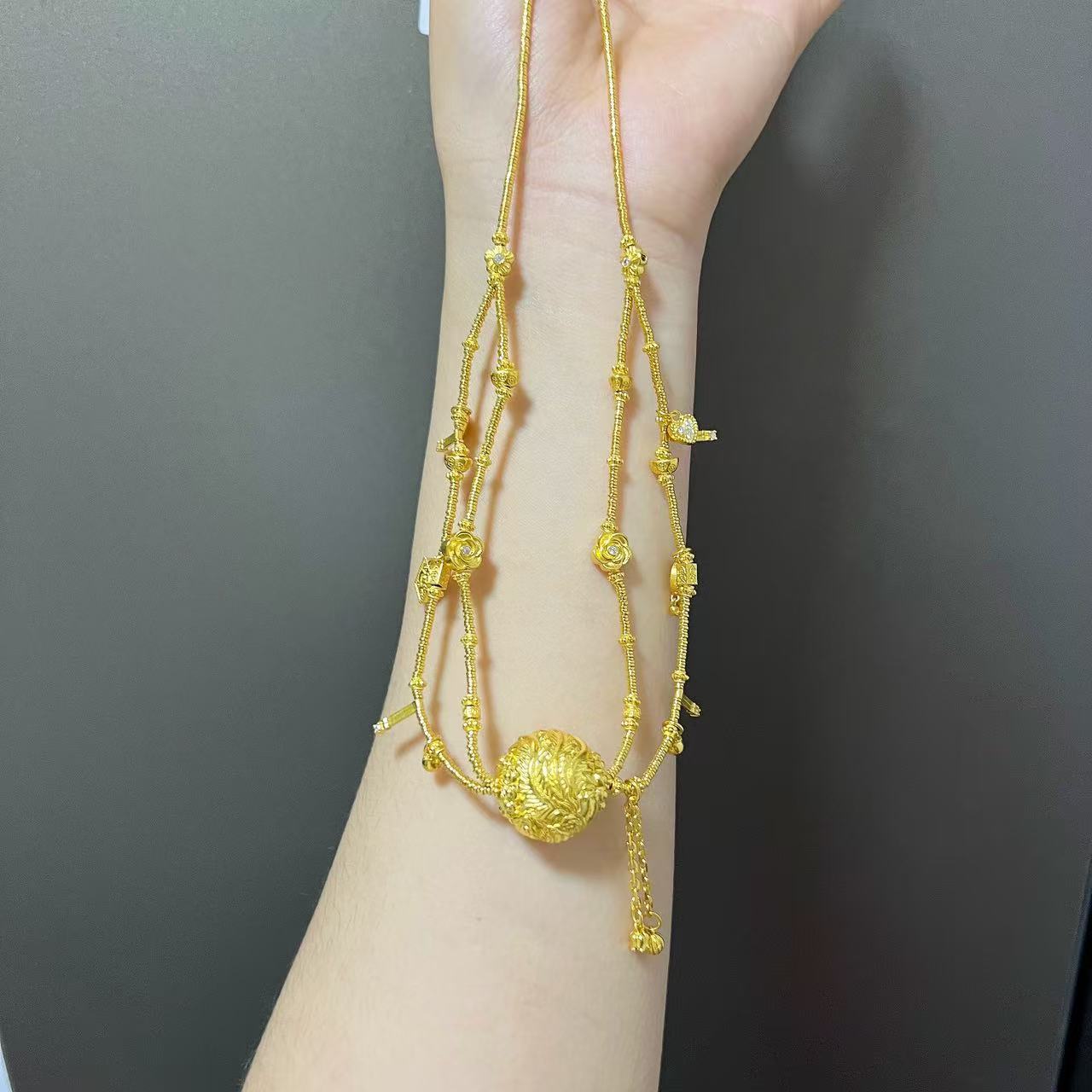 金御缘珠宝古法足金999凤珠双链时尚精美百搭贵气