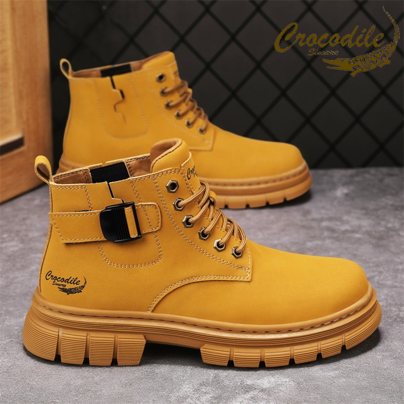 鳄鱼恤工装风高帮马丁靴靴子男款运动鞋大黄靴潮流厚底休闲雪地靴