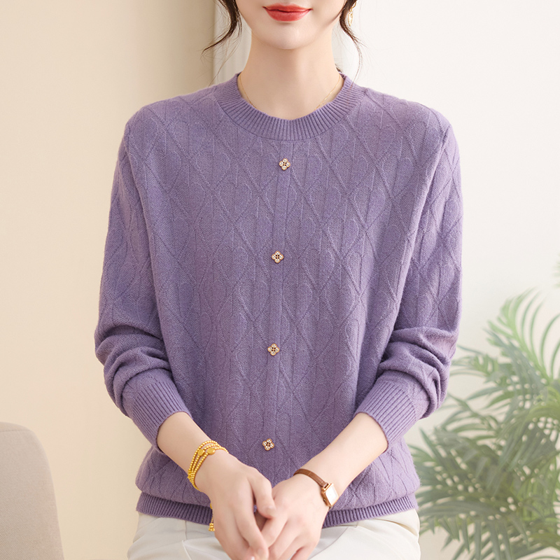 宽松时尚春秋上新圆领中老年女装小衫套头长袖通勤休闲妈妈针织衫