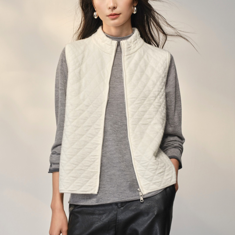 2025秋冬新款100%纯山羊绒衫女圆领无袖加厚马甲双拉锁毛衣坎肩冬