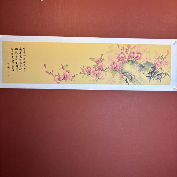 兰宝阁书画院四尺对开纯手绘国画花鸟已拓裱画芯136:33