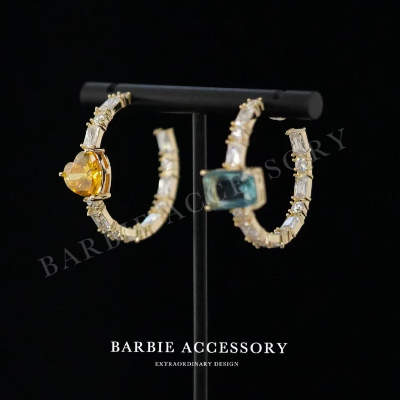 铜合金合成锆石耳饰 【皇星伴紫】法式既视感设计款高级感绝美耳圈