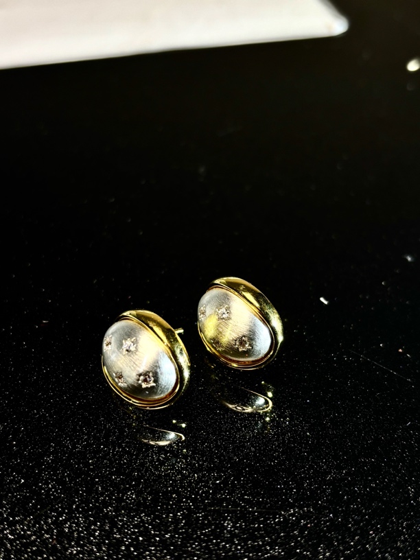 黄铜锆石耳饰 撞色设计百搭耳钉