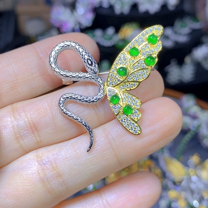 翡翠戒指银S925镶嵌天然翡翠