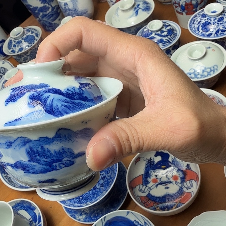 手绘山水二才盖碗