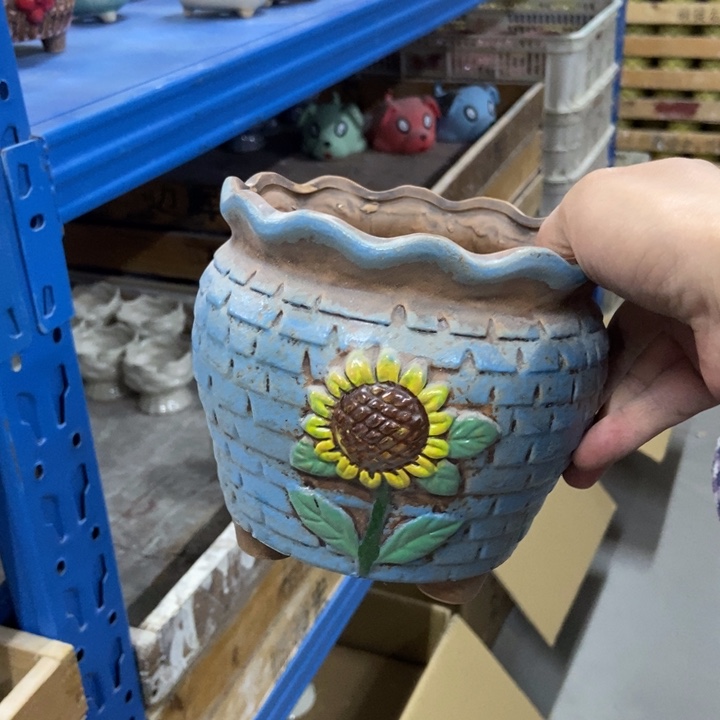 陶瓷花盆单场满9.9发14*13.5蓝