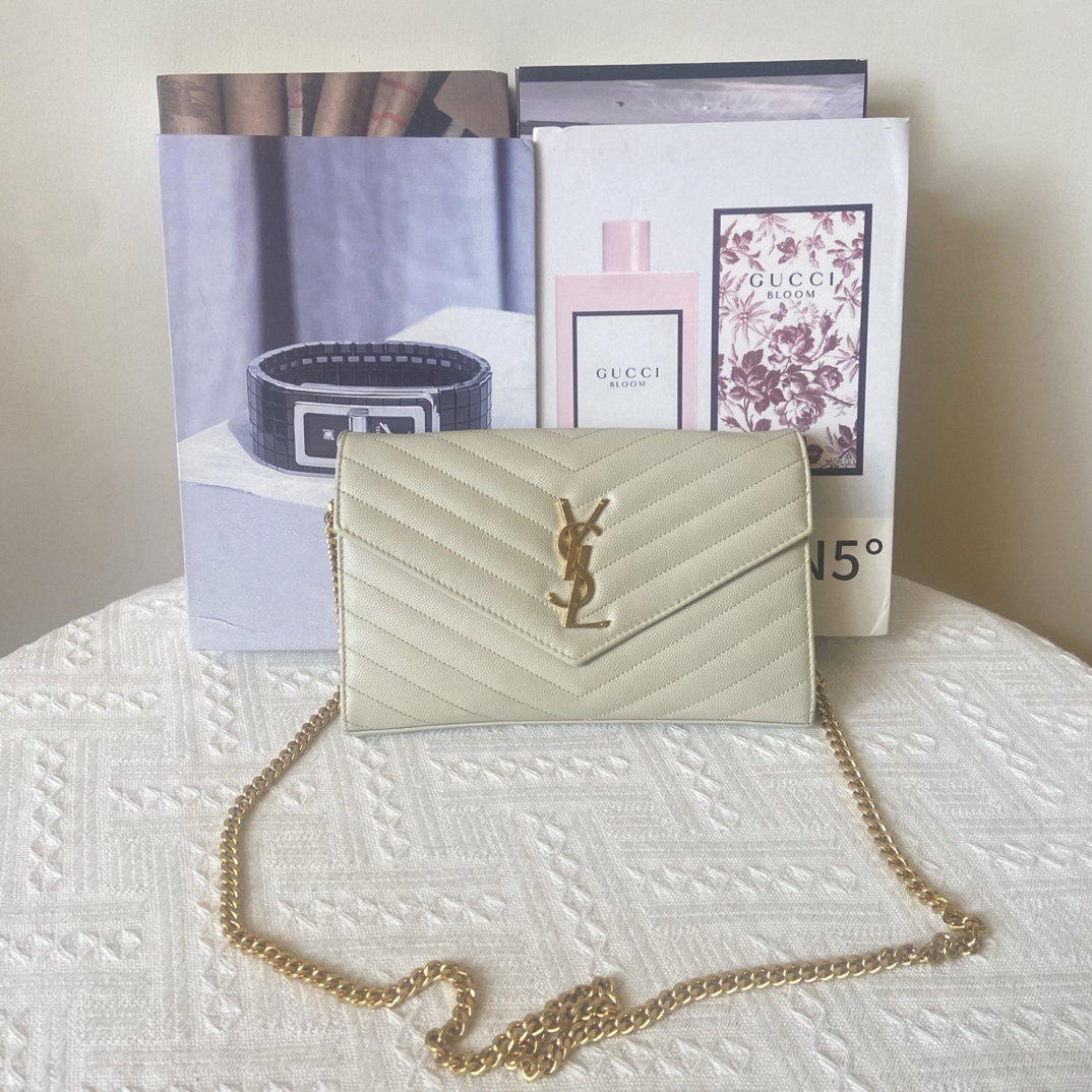 95新 YSL/圣罗兰 白金信封包中号