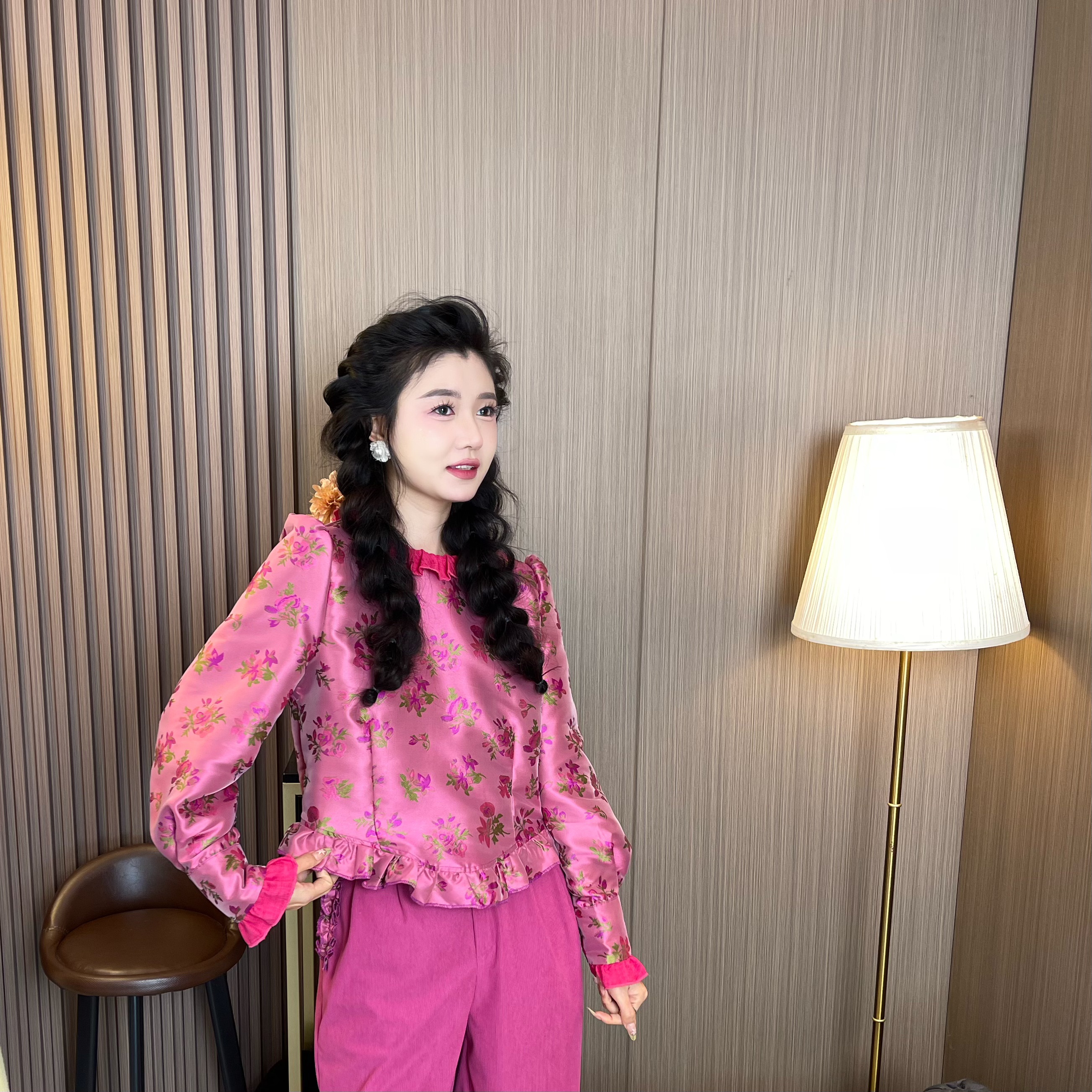 MUMU家【娇韵莓莓】设计款甜美木耳边年款衬衣