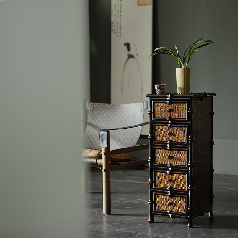 复古小茶柜 收藏级筇竹柜斗柜茶叶储物柜抽屉式多层柜子