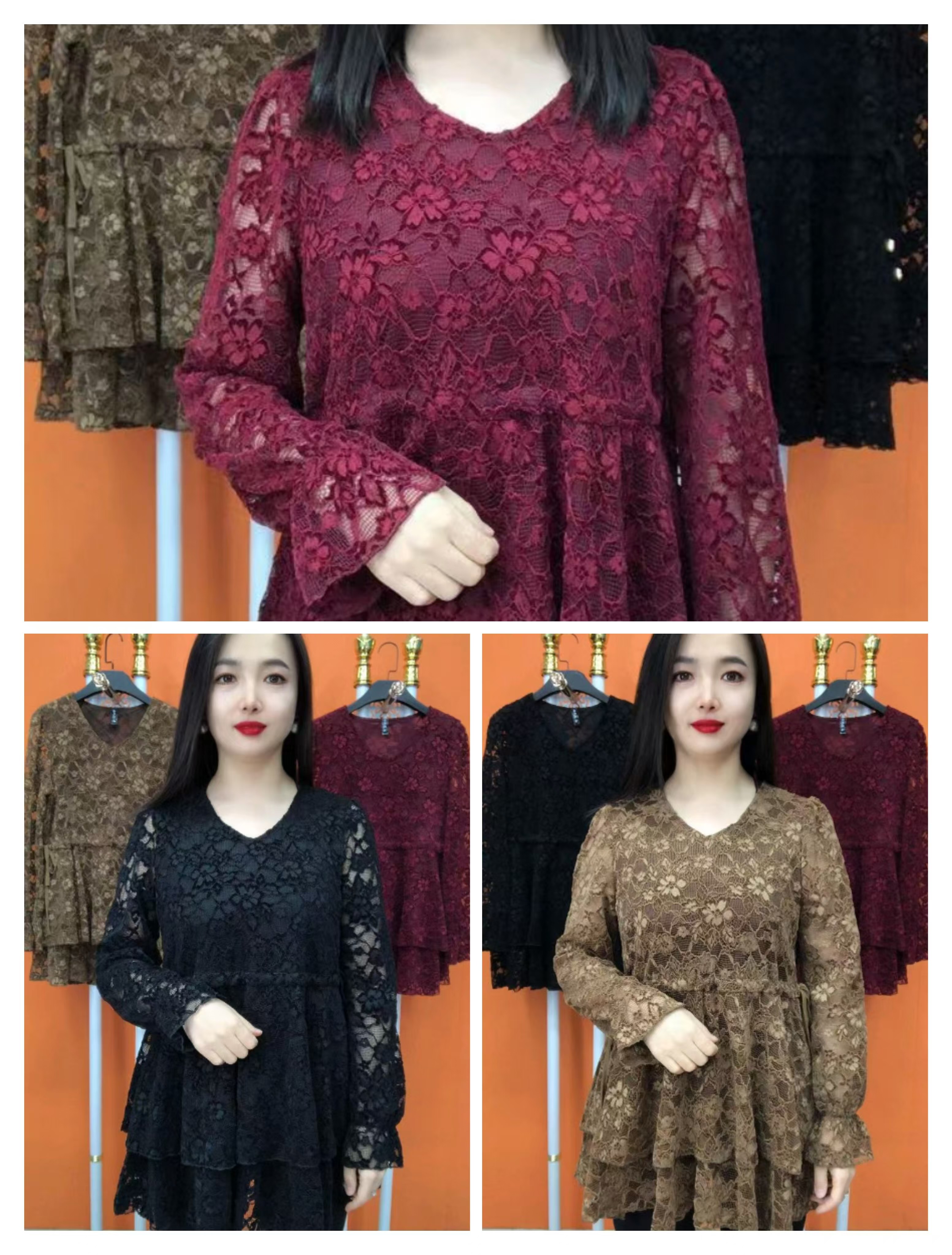 K34--341款时尚蕾丝抽绳衫