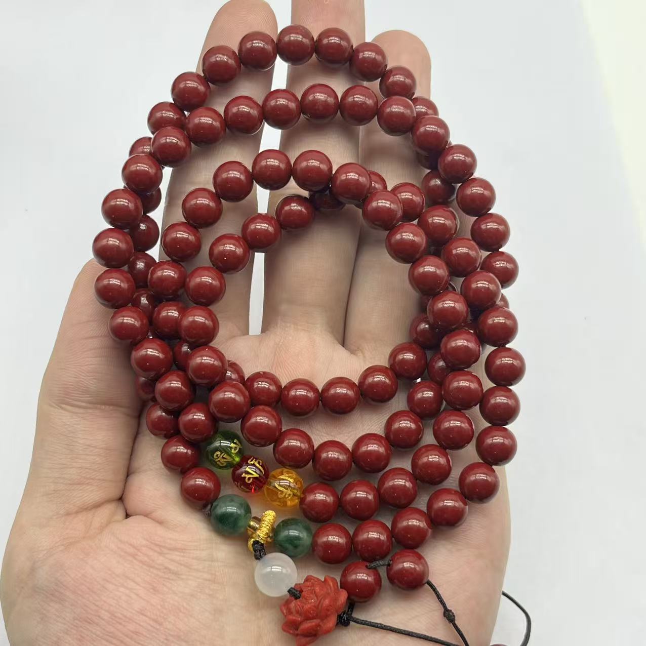 天然辰砂（朱砂）S精美多圈卡8带莲花款无礼盒 522