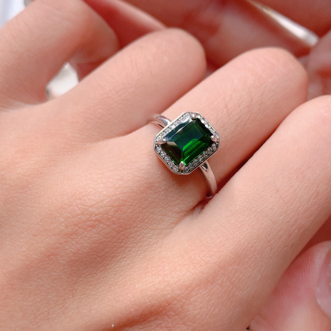 戒指透辉石银S925镶嵌