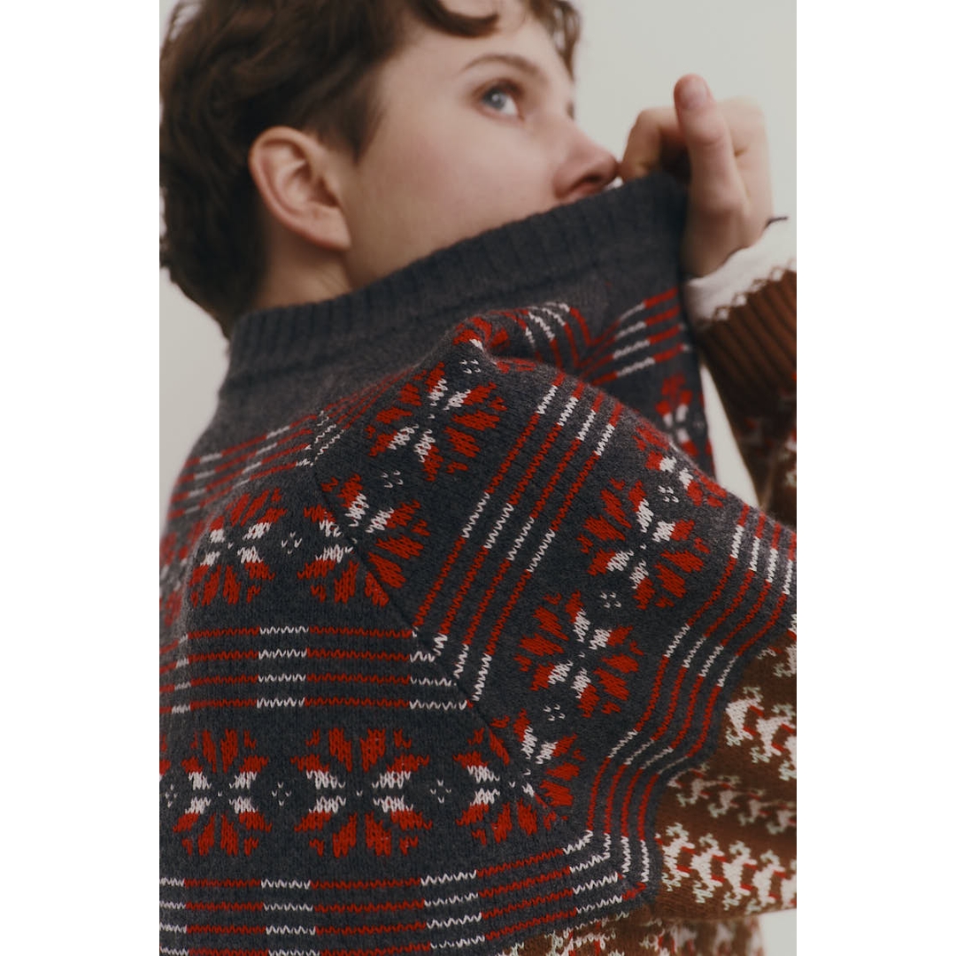 【Montendre】秋冬新款 M 拼色条纹休闲设计风提花宽松型套头针织衫