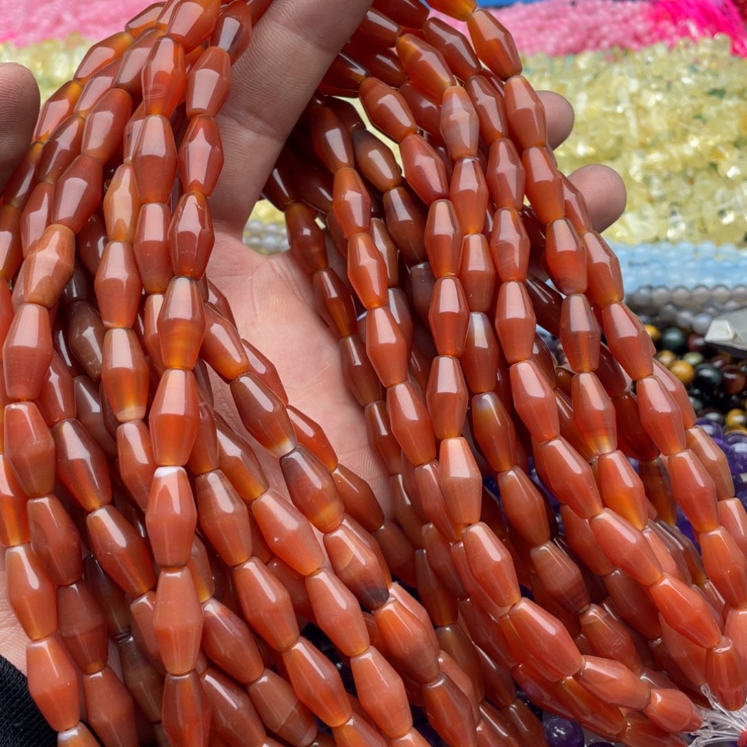 玛瑙/玉髓珠宝半成品未镶嵌一条装卡8*16mm红玛瑙鼓珠