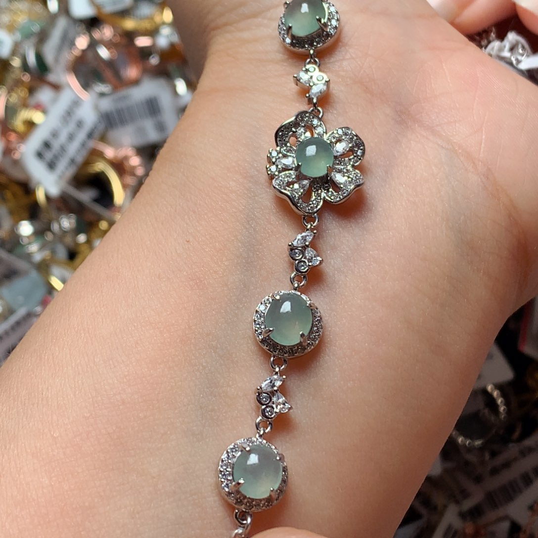 翡翠戒指银S925镶嵌天然翡翠手链