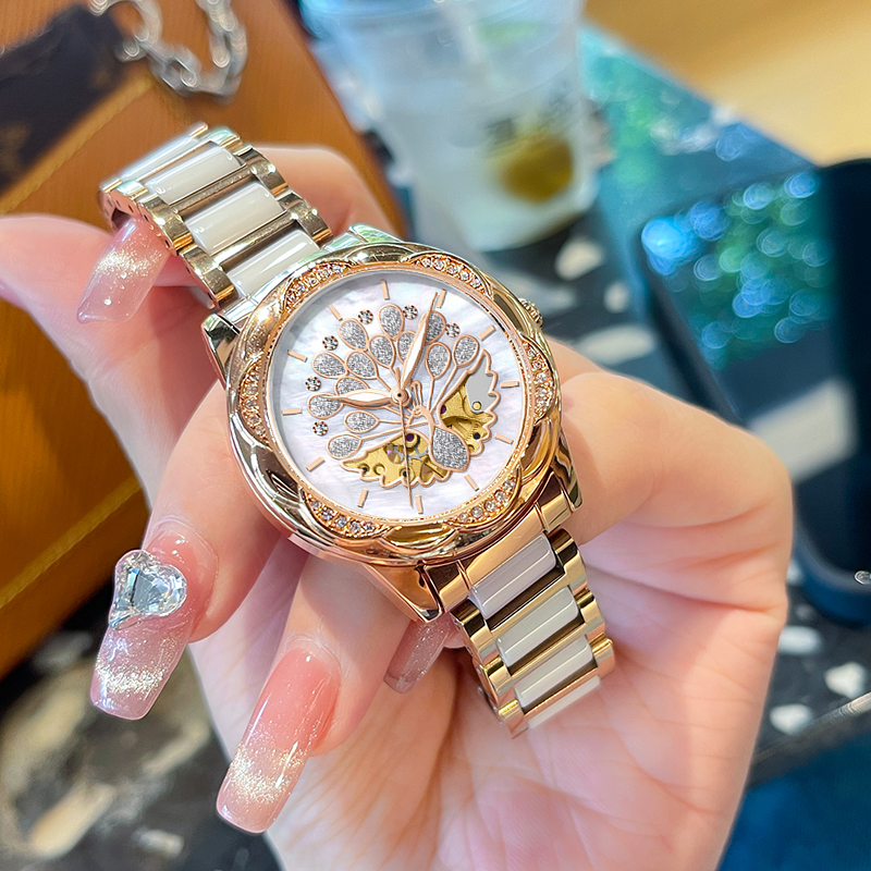 【官方正品】机械款 白孔雀 时尚精致女士腕表 - 2882