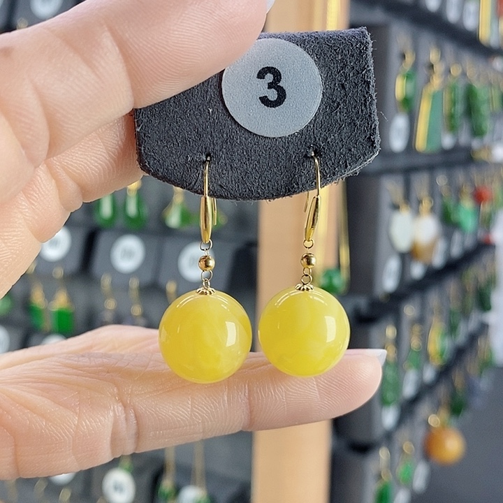 琥珀耳饰18K金镶嵌耳饰